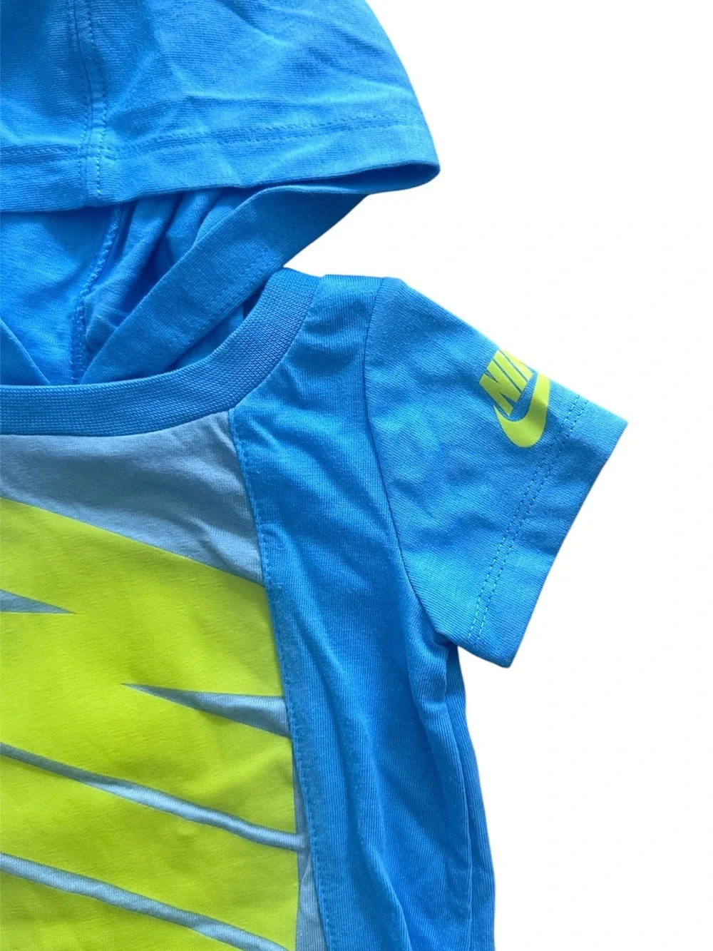 Nike Baby Boys Hooded Romper Size 3 Months Blue Neon Logo NWT One Piece